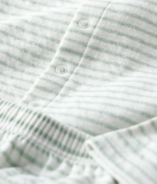 Conjunto de 2 piezas a rayas de tejido t&uacute;bico org&aacute;nico de beb&eacute; blanco/verde