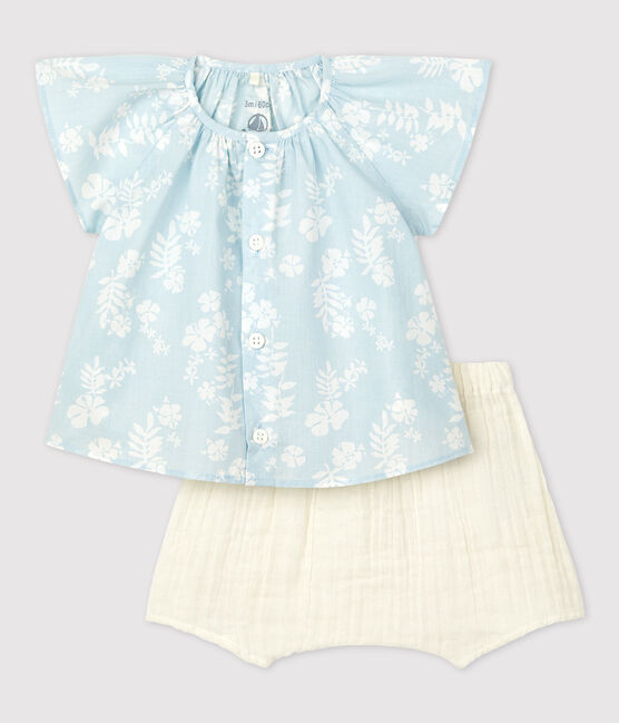 Conjunto de dos piezas con estampado hawaiano de popelina ecológica de bebé PLEINAIR/ MARSHMALLOW