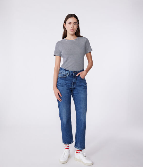 Camiseta L'ICONIQUE de algodón con cuello redondo para mujer azul SMOKING/blanco MARSHMALLOW
