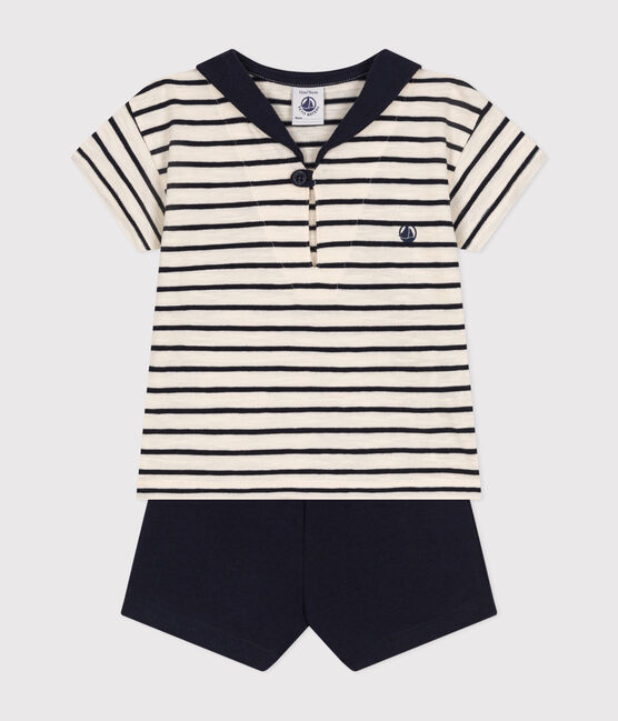 Conjunto de camiseta y pantalón corto de punto para bebé blanco AVALANCHE/azul SMOKING