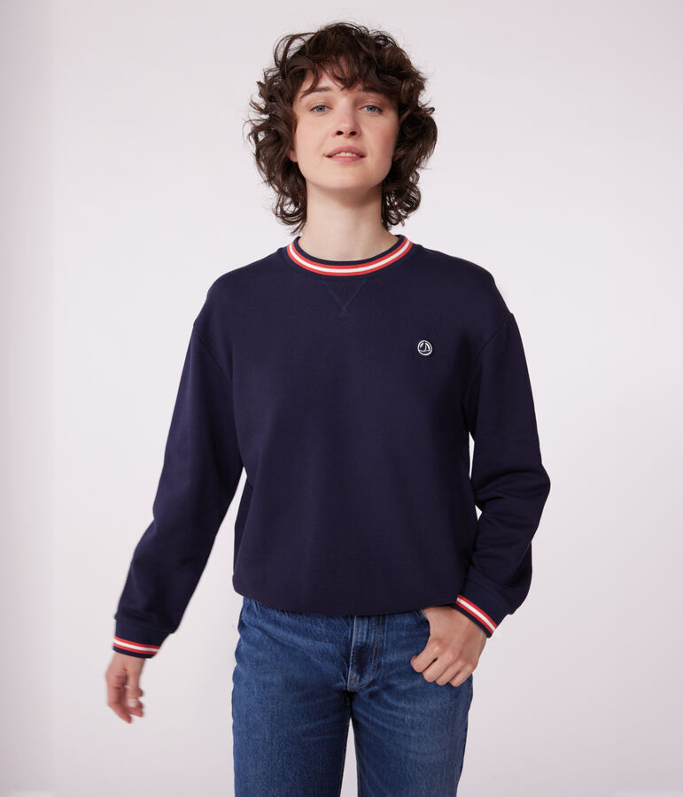 Sudadera lisa de algod&oacute;n para mujer azul