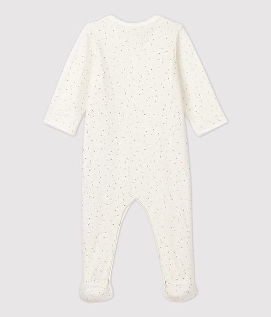Pijama enterizo blanco con estrellas de bebé en terciopelo de algodón ecológico blanco MARSHMALLOW/blanco MULTICO
