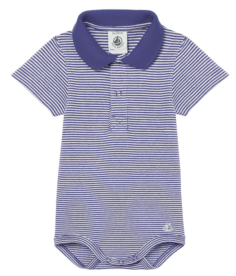Polo manga corta cuello polo milrayas para beb&eacute; ni&ntilde;o azul/blanco
