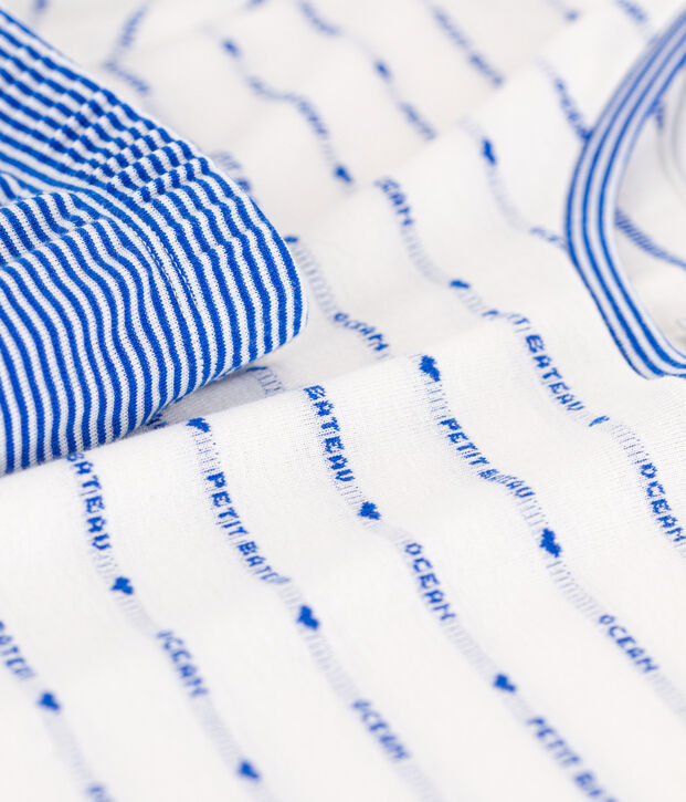 Pijama corto de algod&oacute;n para mujer blanco/azul