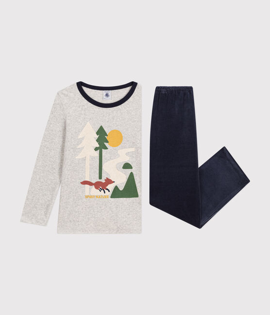 Pijama infantil de terciopelo liso azul SMOKING/blanco MULTICO