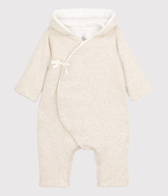 Mono largo gris de mezclilla con capucha de bebé de algodón orgánico beige MONTELIMAR CHINE