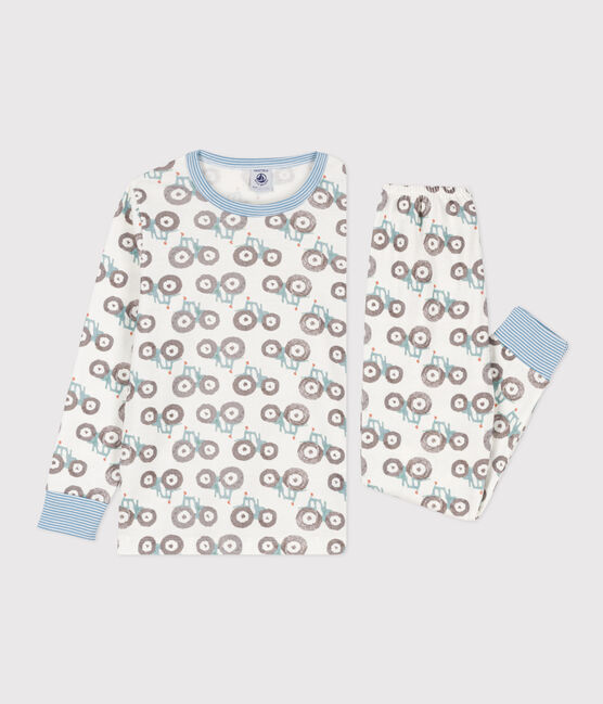 Pijama de algodón con tractor para niño/niña blanco MARSHMALLOW/blanco MULTICO