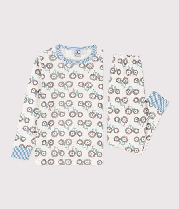 Pijama de algod&oacute;n con tractor para ni&ntilde;o/ni&ntilde;a blanco/multicolor
