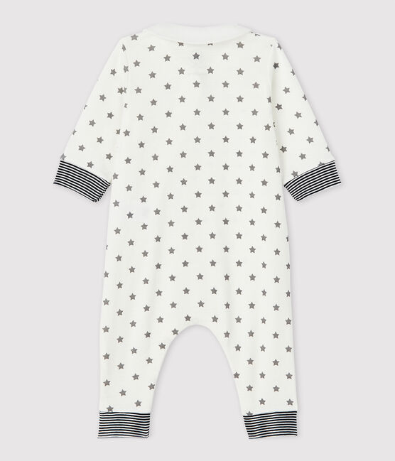 Pelele sin pies con cremallera y estrellas de bebé de algodón orgánico blanco MARSHMALLOW/gris GRIS