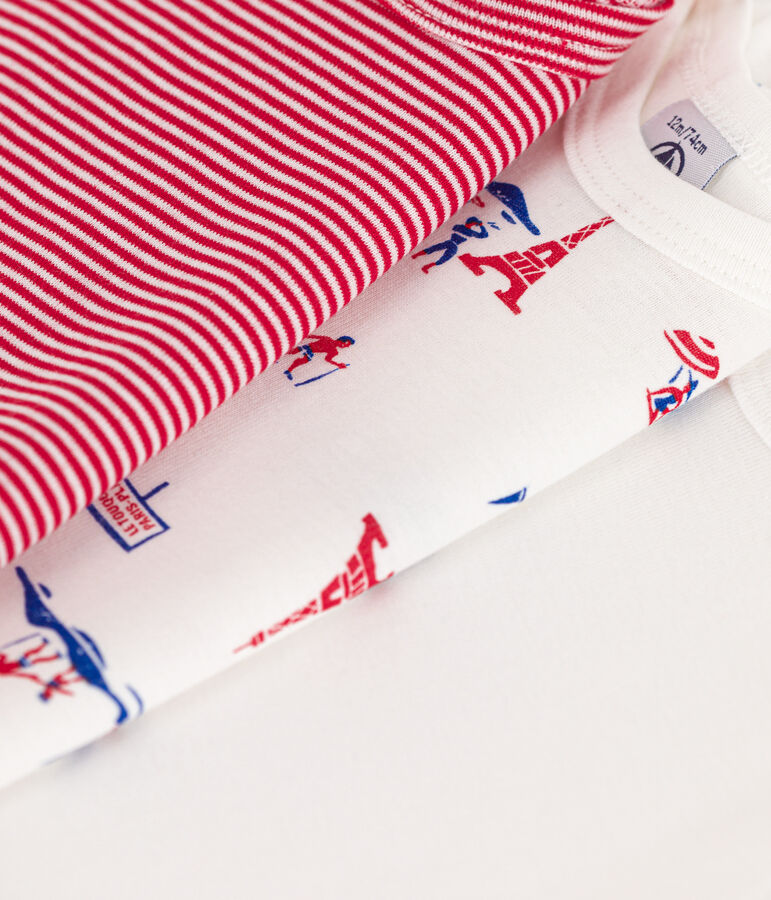 Juego de 3 bodis de algod&oacute;n de manga corta con motivo de Par&iacute;s multicolor