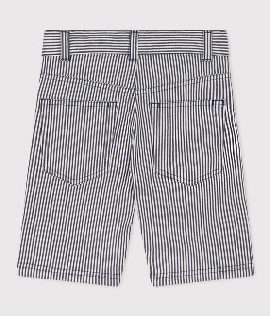Bermudas de tela de algodón a rayas para niño azul MEDIEVAL/blanco MARSHMALLOW
