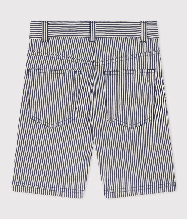Bermudas de tela de algod&oacute;n a rayas para ni&ntilde;o azul/blanco