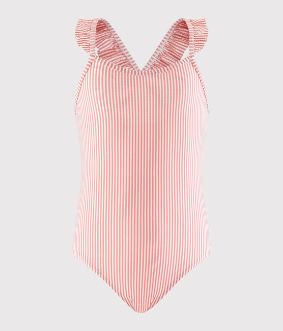 Traje de baño 1 pieza reciclado de niña rosa GRETEL/blanco MARSHMALLOW
