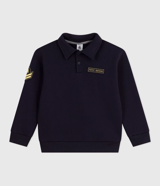 Sudadera infantil lisa tipo polo de algodón azul SMOKING