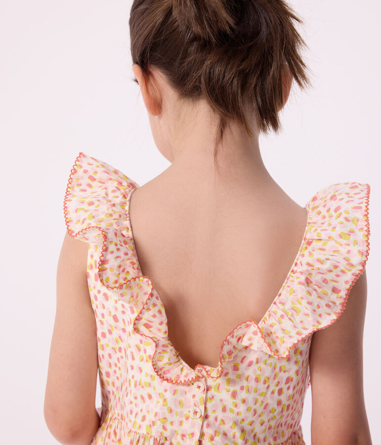 Vestido infantil sin mangas de algod&oacute;n con estampado y espalda descubierta blanco/multicolor