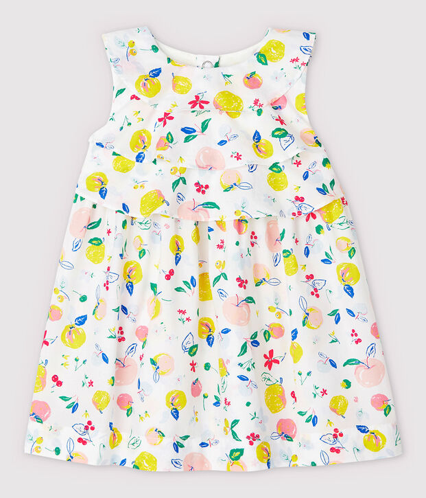 Vestido de manga corta de popelina de beb&eacute; ni&ntilde;a blanco/multicolor