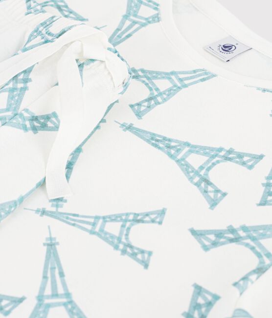 Pijama corto de algodón con estampado de torre Eiffel para mujer blanco MARSHMALLOW/blanco MULTICO