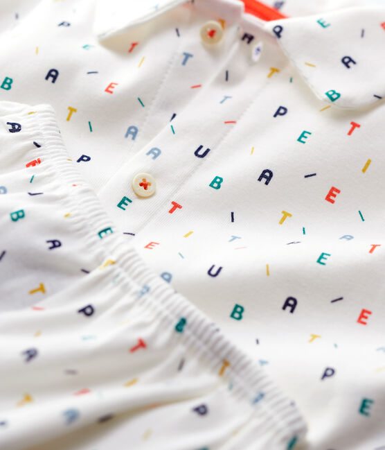 Pijama con estampado de letras multicolores de niño de algodón orgánico blanco MARSHMALLOW/blanco MULTICO