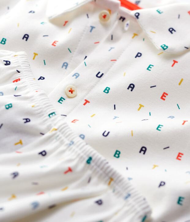 Pijama con estampado de letras multicolores de ni&ntilde;o de algod&oacute;n org&aacute;nico blanco/multicolor