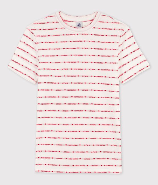 Camiseta L'ICONIQUE con cuello redondo de algodón orgánico de mujer blanco MARSHMALLOW/rojo TERKUIT