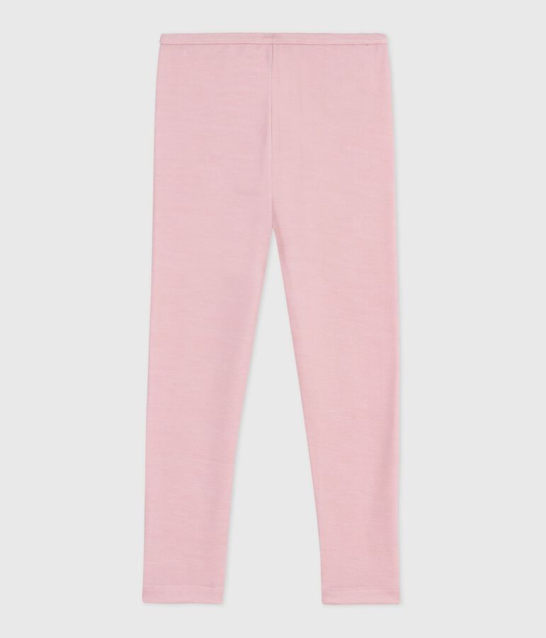 Leggings infantiles lisos de lana y algod&oacute;n rosa