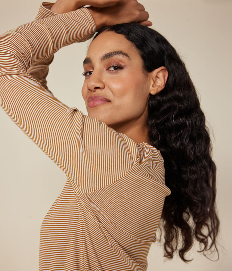 Camiseta Iconique de manga larga de punto a rayas para mujer marron/blanco