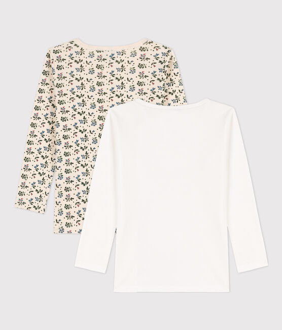 Juego de 2 camisetas de algodón de manga larga con flor para niña variante 2