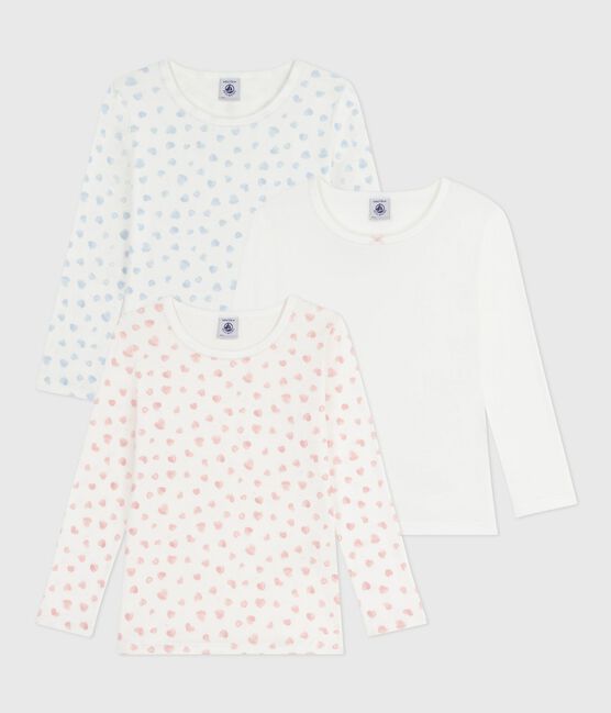 Juego de camisetas infantiles de algodón de manga larga con estampado de corazones. variante 1