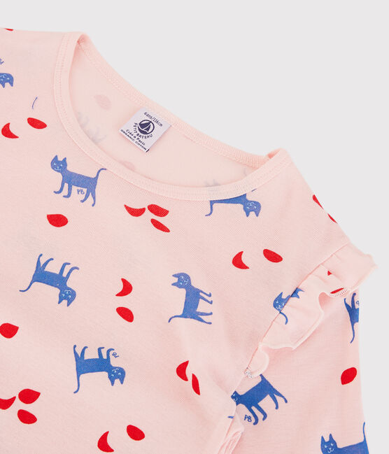 Camisón de manga larga con gatos rosa MINOIS/blanco MULTICO