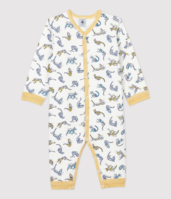 Pelele sin pies de bebé con estampado de panteras de algodón blanco MARSHMALLOW/blanco MULTICO