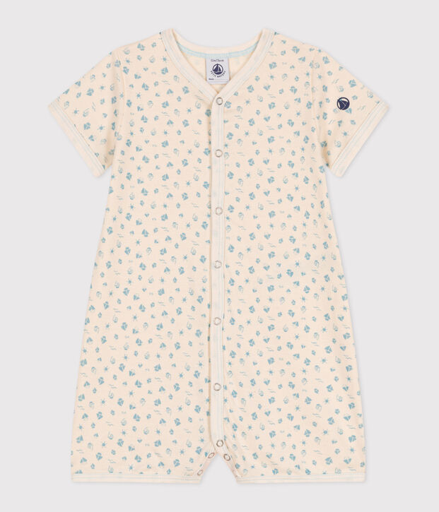 Pelele corto de algod&oacute;n para beb&eacute; crudo/azul