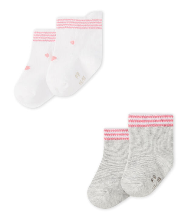 Lote de 2 pares de calcetines beb&eacute; mixtos blanco