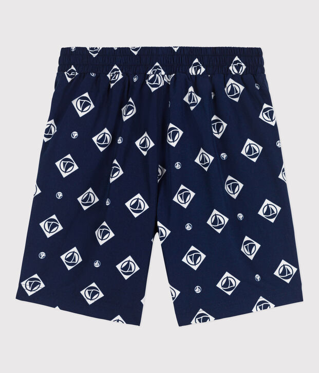 Ba&ntilde;ador reciclado estampado para ni&ntilde;o azul/crudo