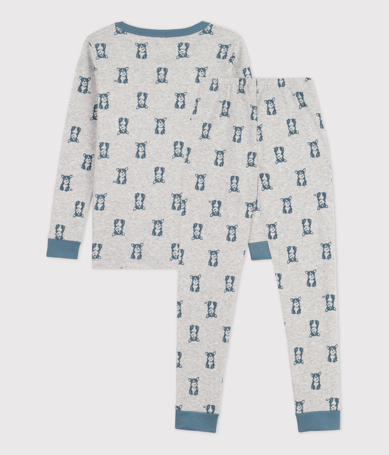 Pijama snugfit de algod&oacute;n con perro gris/azul