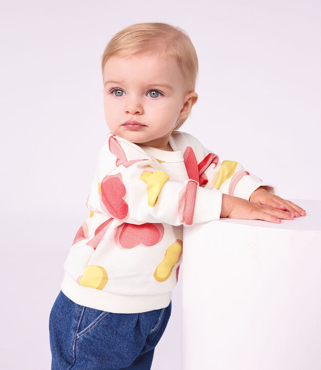 Sudadera de algod&oacute;n con estampado de corazones para beb&eacute; blanco/multicolor