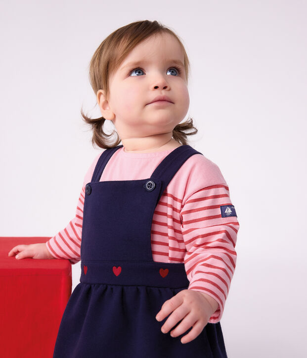 Camiseta de manga larga a rayas de algod&oacute;n para beb&eacute; rosa/rosa