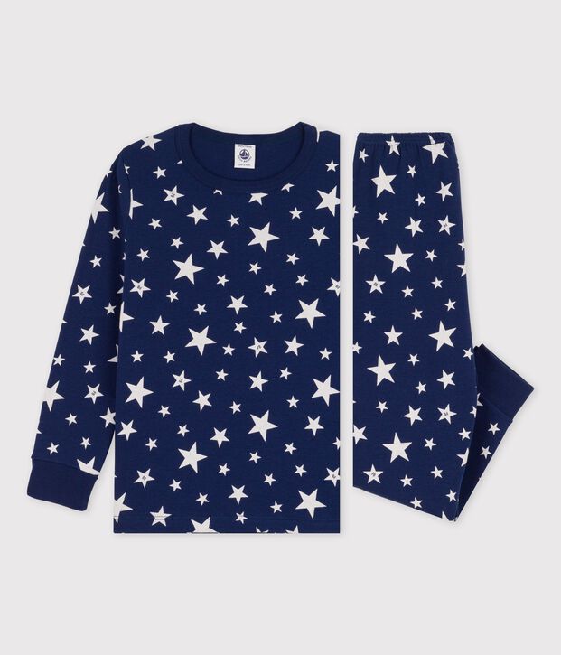 Pijama con estrellas de algod&oacute;n org&aacute;nico infantil unisex azul/blanco