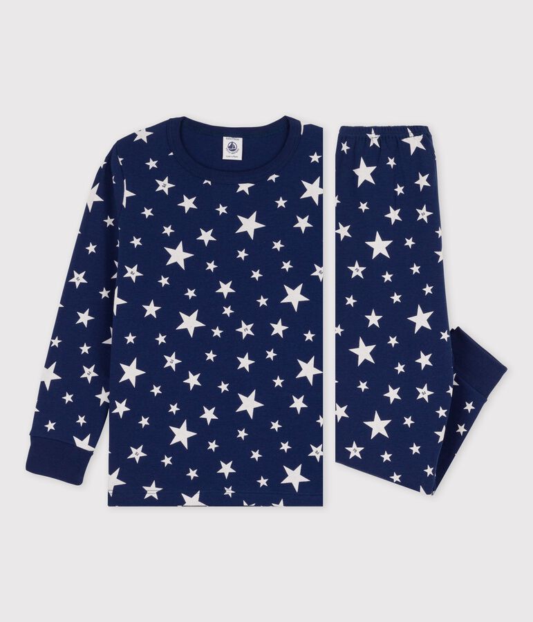 Pijama con estrellas de algod&oacute;n org&aacute;nico infantil unisex azul MEDIEVAL/blanco MARSHMALLOW