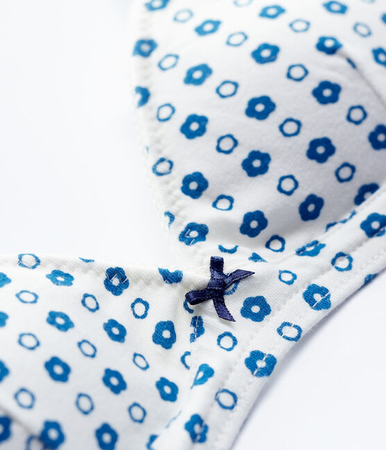 Sostén con relleno con estampado de flor gráfica de niña de algodón orgánico y elastano blanco MARSHMALLOW/ MALLARD