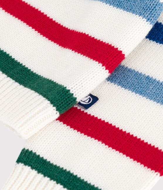 Jersey de lana y algodón a rayas multicolores para bebé blanco MARSHMALLOW/blanco MULTICO