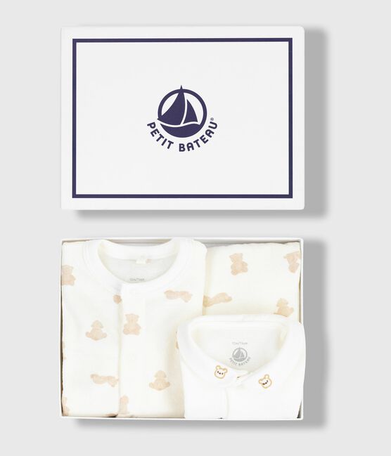Conjunto de regalo de 3 piezas de algodón con estampado de osito para bebé MARSHMALLOW/ BRUN