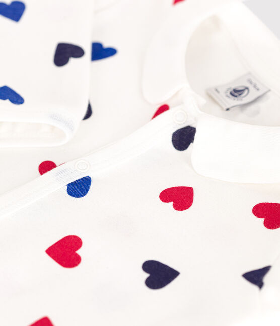 Pijama sin pies de algodón con estampado de corazones para bebé blanco MARSHMALLOW/blanco MULTICO