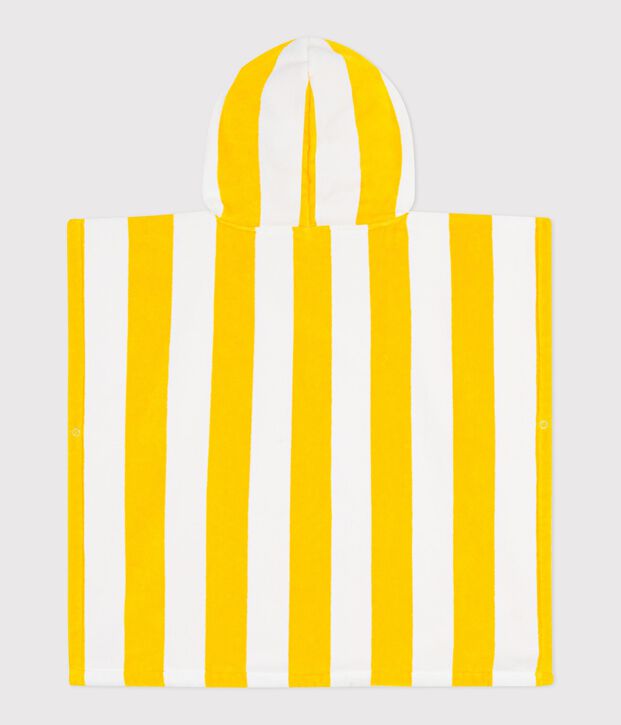Poncho de ba&ntilde;o infantil de rizo de algod&oacute;n a rayas amarillo/blanco