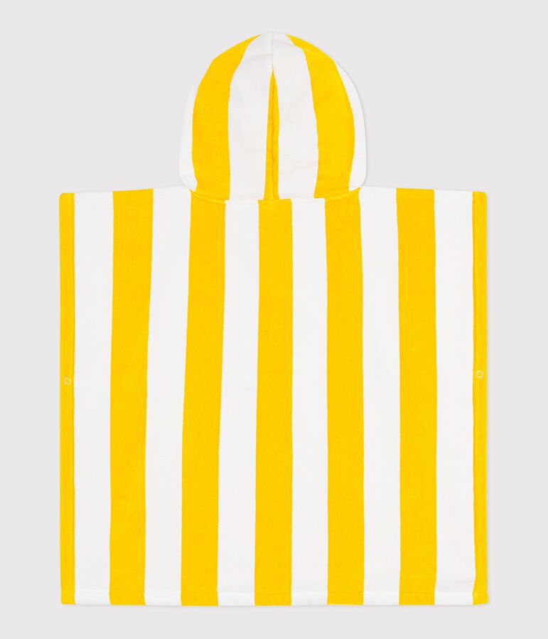 Poncho de ba&ntilde;o infantil de rizo de algod&oacute;n a rayas amarillo/blanco