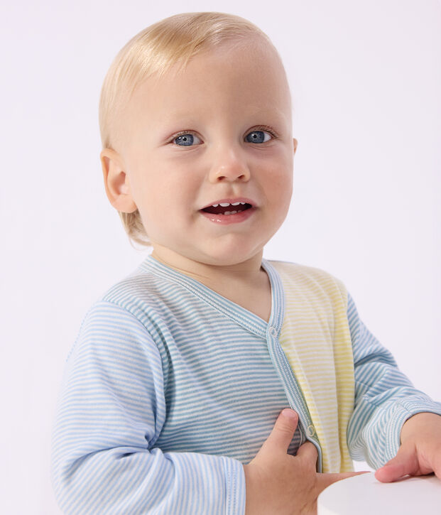 Pijama de algod&oacute;n con estampado de rayas para beb&eacute; verde/blanco