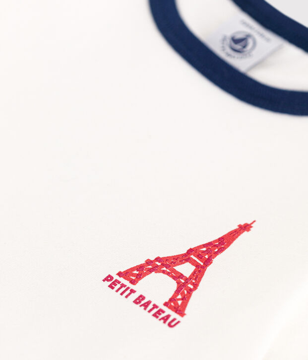 Vestido de algod&oacute;n de manga corta para ni&ntilde;a blanco/azul