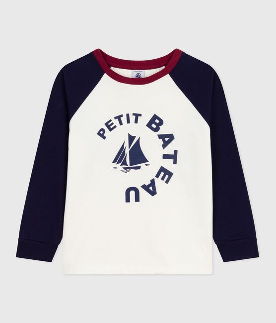 Camiseta infantil de algodón de manga larga colorblock azul MILK/ SOIR