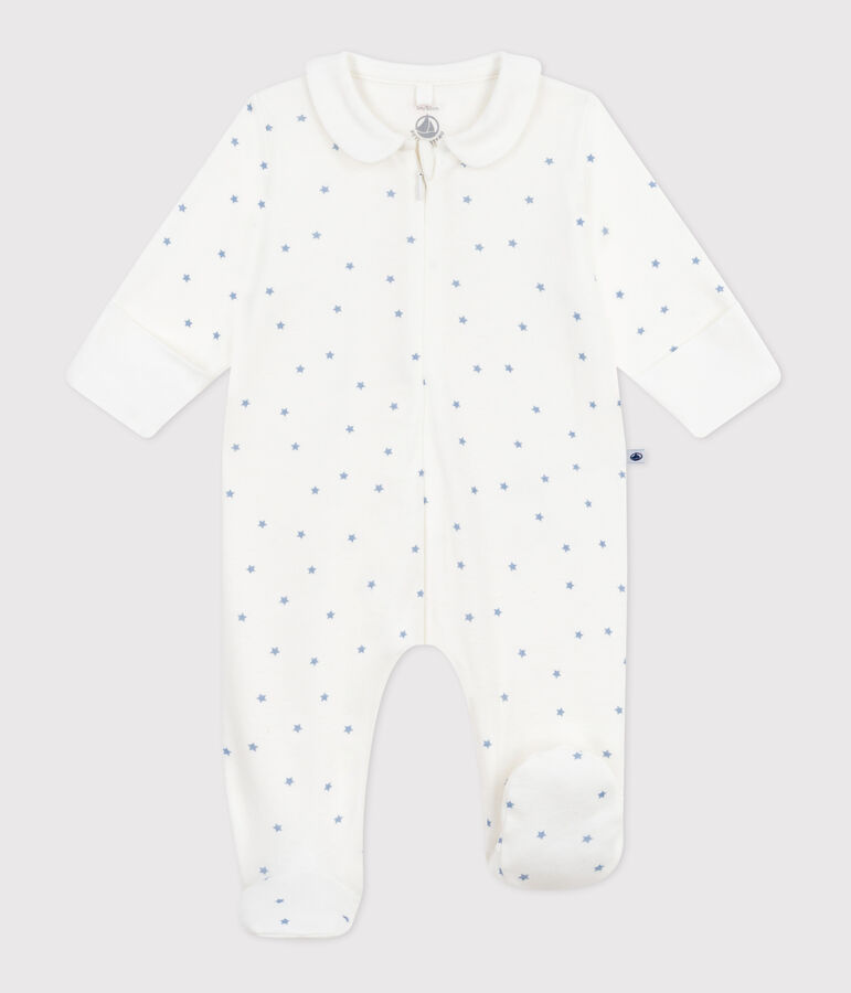Pijama de algod&oacute;n con cuello y estampado de estrellas para beb&eacute; blanco/azul