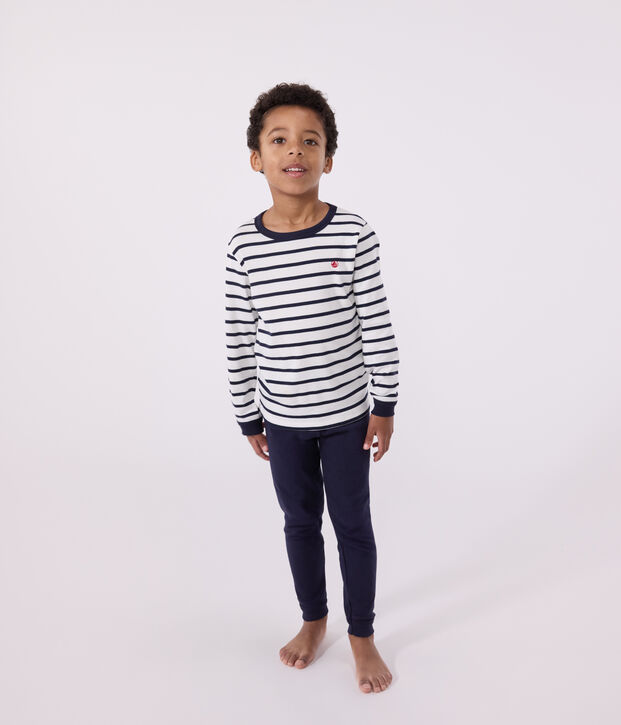 Pijama marinera de ni&ntilde;o de punto blanco/azul