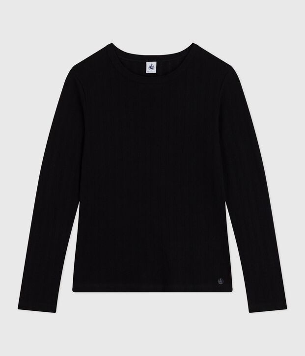 Camiseta Ic&oacute;nica de manga larga de algod&oacute;n calado para mujer negro